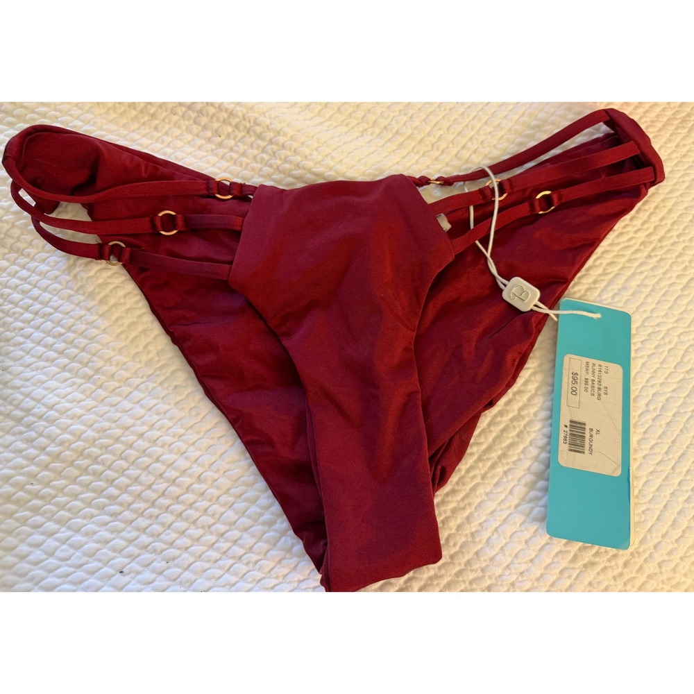 Beach Bunny Bunny Basics Burgundy Strappy Scrunch Bikini Bottom XL‎  NWT